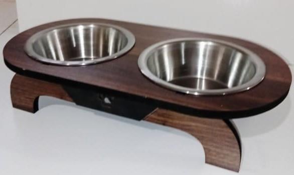Hobi Oval Ahşap Ayaklı İkili Metal Kedi Köpek Mama Ve Su Kabı Ef324