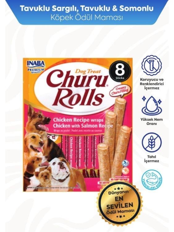 İnaba Tavuk Sargılı ve Somonlu Churu Rolls Köpek Ödül Maması 12 gr x 8 Adet