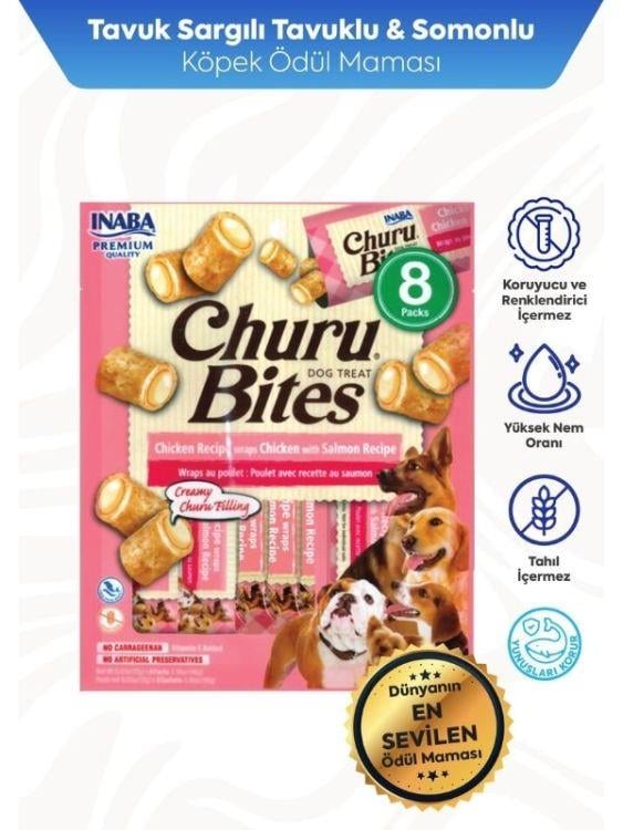 İnaba Tavuklu ve Somonlu Churu Bites Köpek Ödül Maması 12 gr x 8 Adet