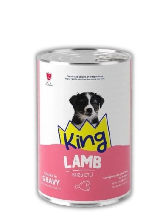 King Puppy Sos İçerisinde Et Parçacıklı Kuzu Etli Yavru Köpek Konservesi 400 gr (12 Adet)