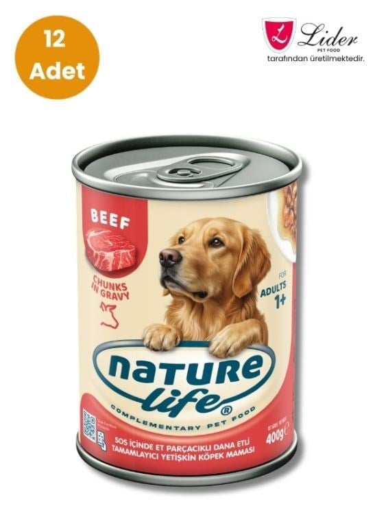 Naturelife Dana Etli Sos İçinde Parça Etli Yetişkin Köpek Konservesi 400 Gr x 12 Adet