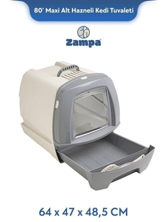 Zampa Plus 80' Maxi Alt Hazneli Kapalı Kedi Tuvaleti Büyük 64x47x48,5 cm (ZIT-2730)