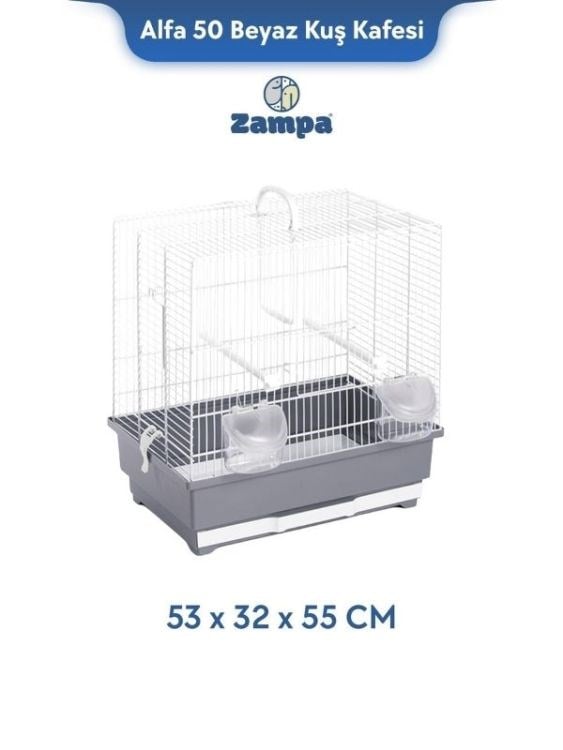 Zampa Plus Alfa 50 Beyaz Kuş Kafesi 53x32x55 Cm (Zıt-3119)