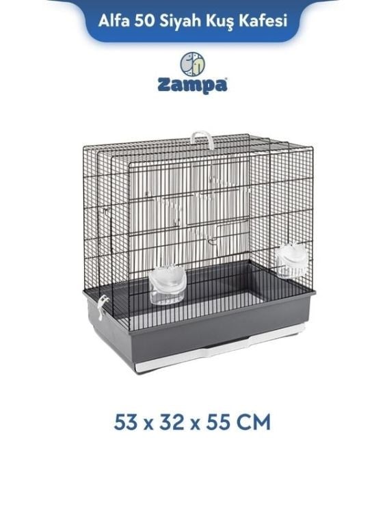 Zampa Plus Alfa 50 Siyah Kuş Kafesi 53x32x55 Cm (Zıt-3133)