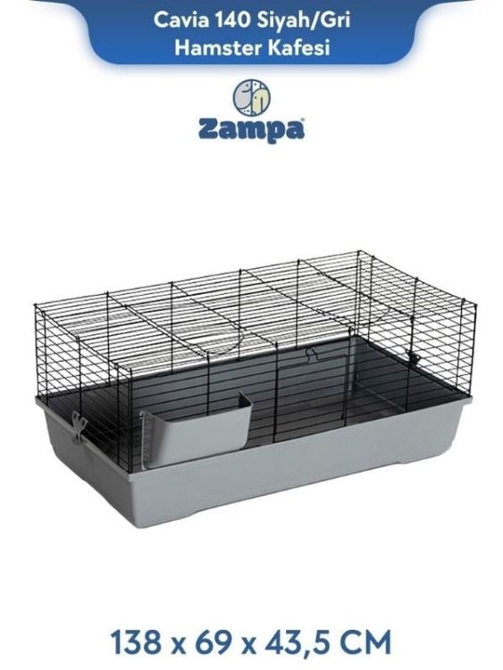Zampa Plus Cavia 140 Düz Tavşan Kafesi Siyah/Gri 138x69x43,5 cm(ZIT-3034)