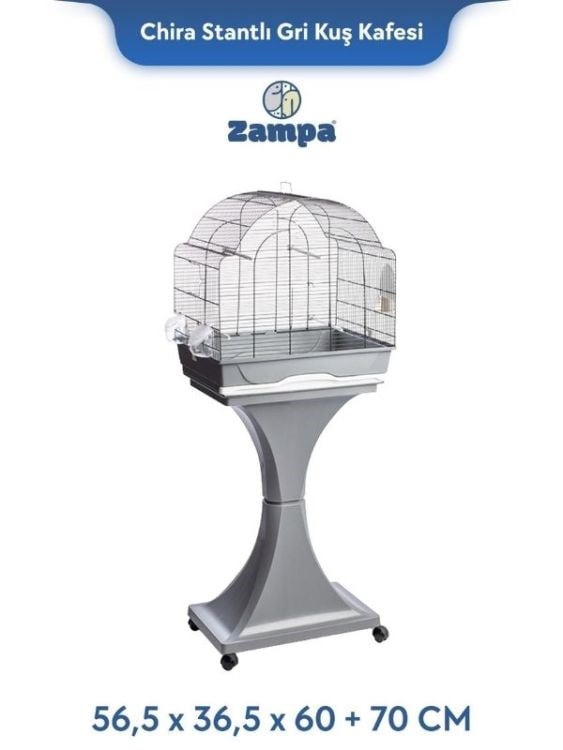 Zampa Plus Chiara Stantlı Kuş Kafesi Gri 56,5x36,5x60+70cm (ZIT-2839)