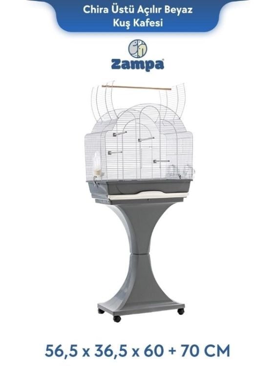 Zampa Plus Chiara Üstü Açılabilir Stantlı Kuş Kafesi Beyaz 56,5x36,5x60+70cm (ZIT-2846)