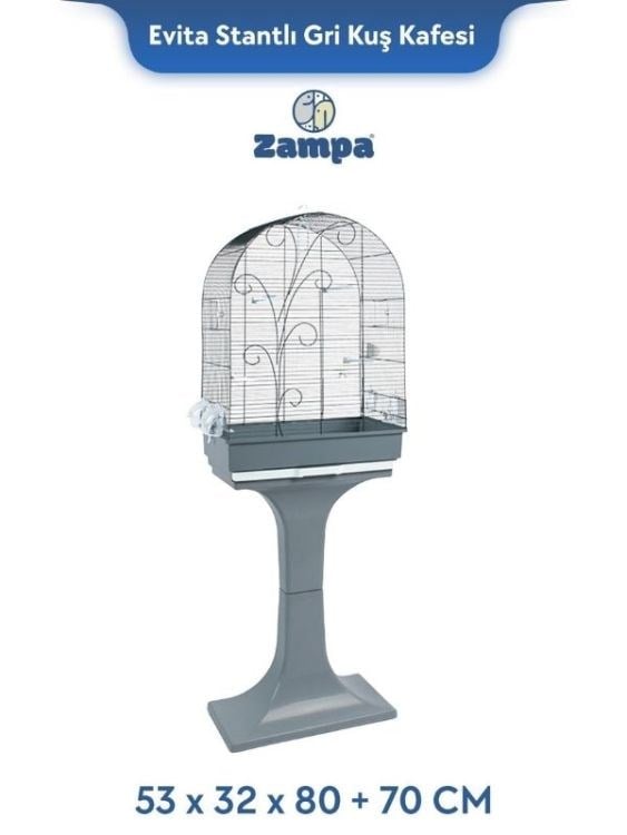 Zampa Plus Evita Stantlı Kuş Kafesi Gri 53x32x80 +70 cm (ZIT-2808)