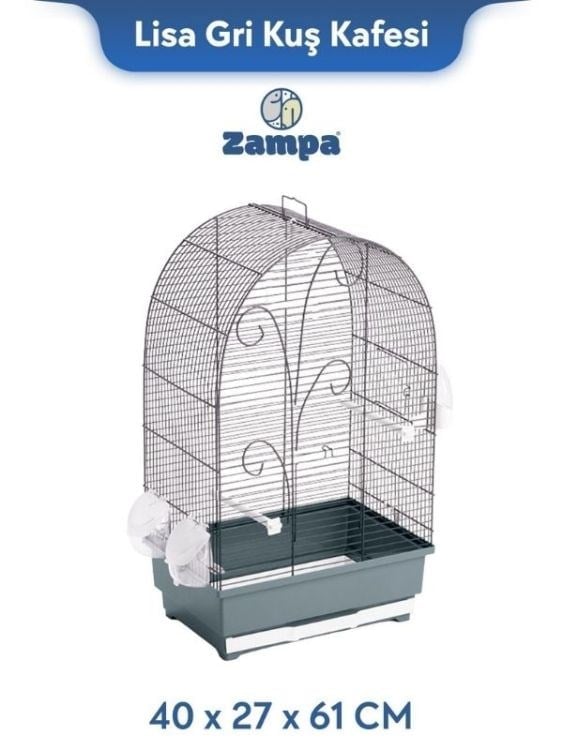 Zampa Plus Lisa Kuş Kafesi Gri 40x27x61 cm (ZIT-2785)
