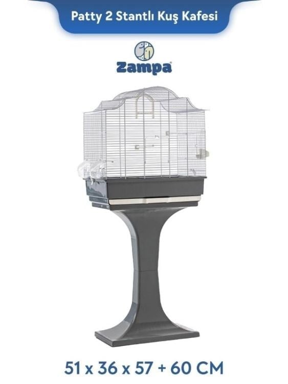 Zampa Plus Patty 2 Stantlı Kuş Kafesi Gri 51x36x57+60cm (ZIT-2877)