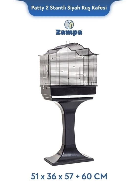 Zampa Plus Patty 2 Stantlı Kuş Kafesi Siyah 51x36x57+60cm (ZIT-2914)