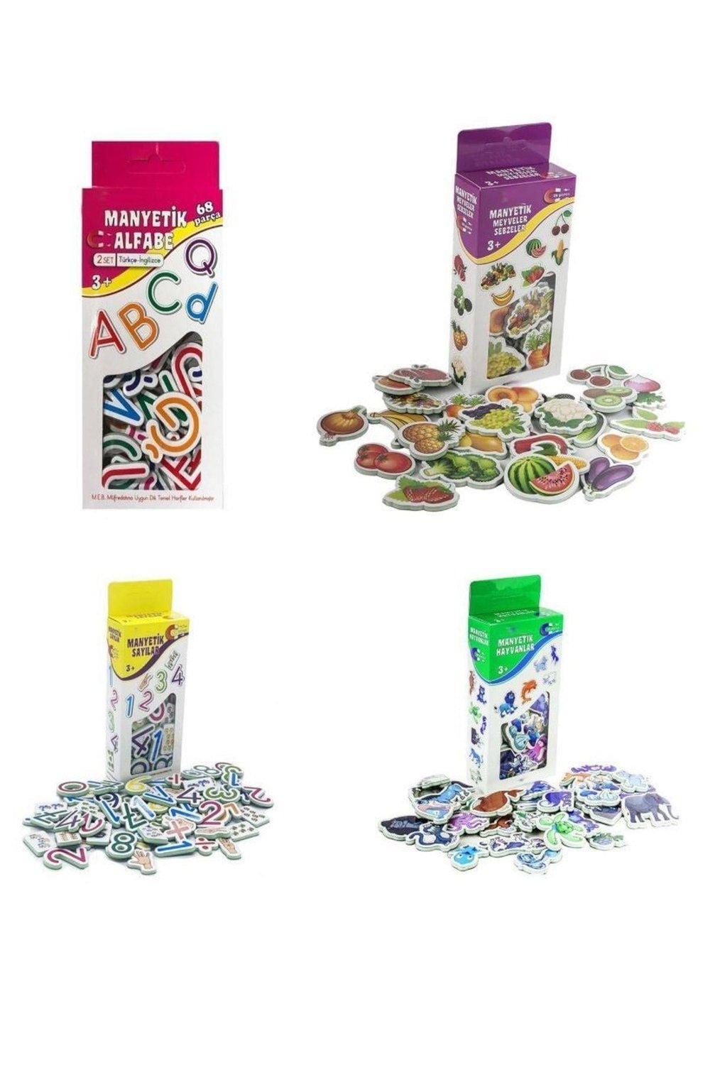 Magnet 4lü Set Hayvanlar Sayılar Meyveler Alfabe