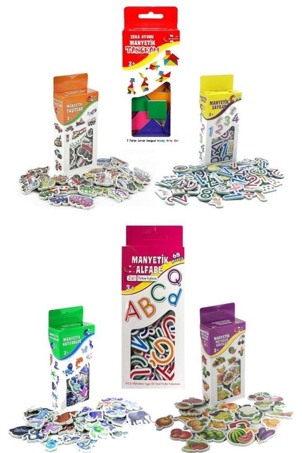 Magnet 6lı Set Taşıtlar , Zeka Oyunu , Hayvanlar , Sayılar , Meyveler , Alfabe