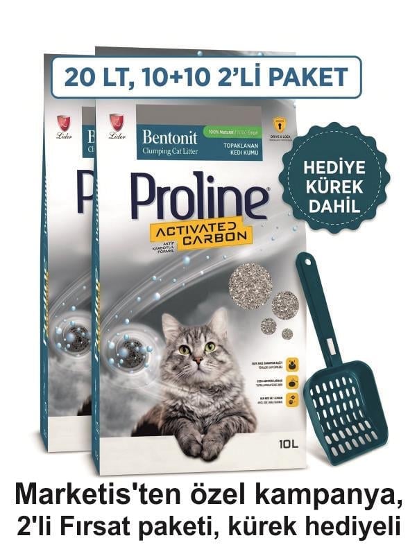 Proline Aktif Karbonlu Bentonit Kedi Kumu 20 Litre Kürek Hediyeli