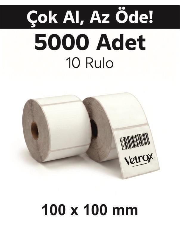 VETROX 1.KALİTE TERMAL BARKOD ETİKETİ 100X100 mm 5000 Adet-TAM ADET