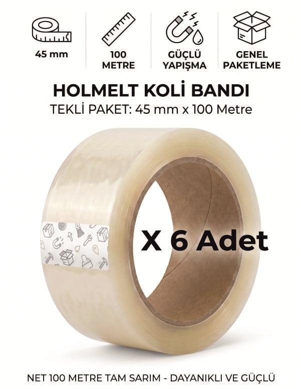 Vetrox Hotmelt Koli Bandı 45 mm x 100 Metre Tam Sarım - 6 Adet