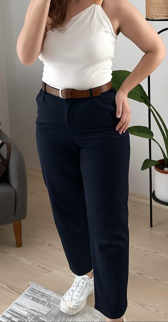 Kemerli Koyu Lacivert Pantolon