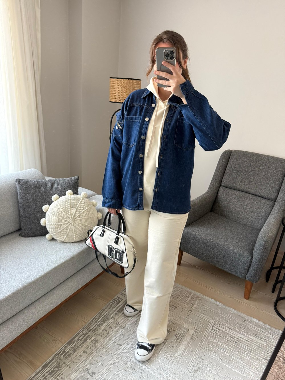 Omuz Düğme Tasarımlı Denim Ceket Gömlek