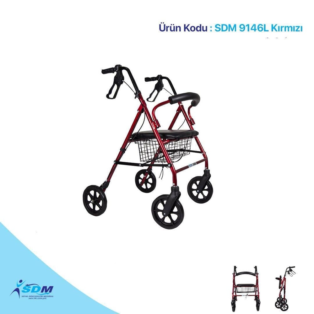 SDM9144L Rollator (Tekerlekli Katlanır) Bordo