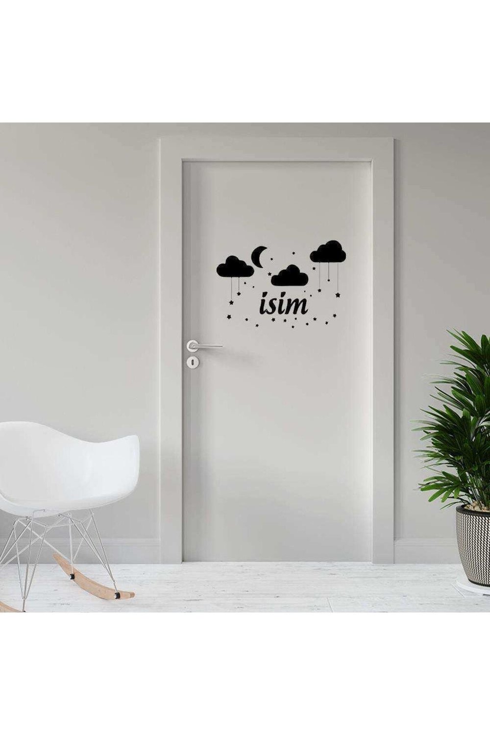 Ay, Bulut Ve Yıldızlar Uyku Temalı - Isme Özel Dekoratif Kapı özel yeni sticker, Çıkartma