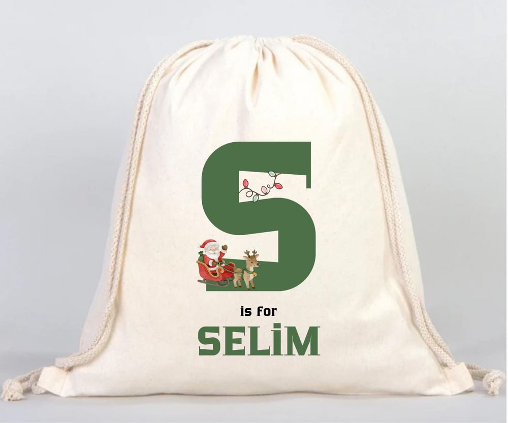 İsim Baş Harfli Yılbaşı drawstring (Büzgülü) Bez Çanta