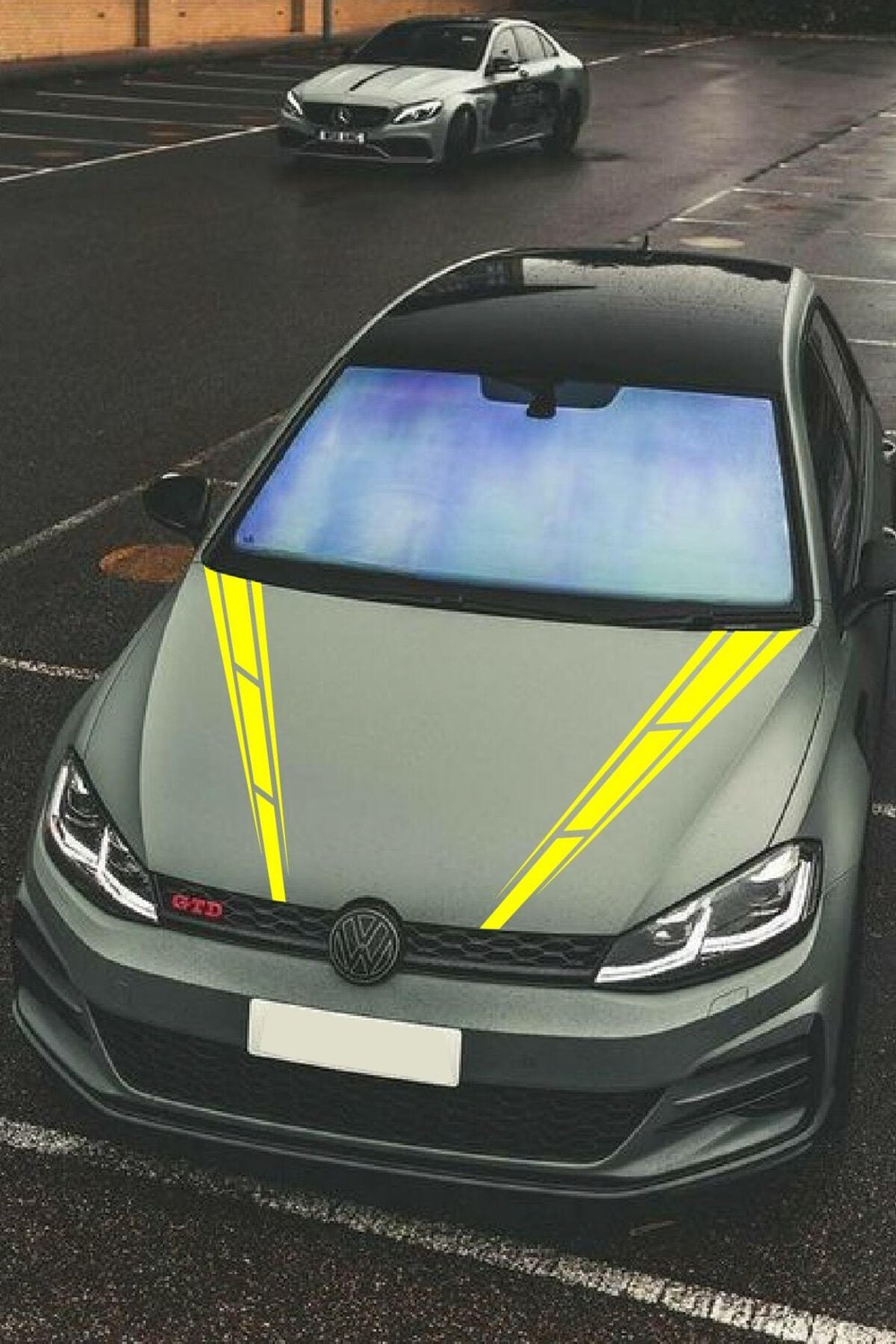 Oto Kaput özel yeni sticker Çift Şerit 2 Adet Sarı 10*60 Cm