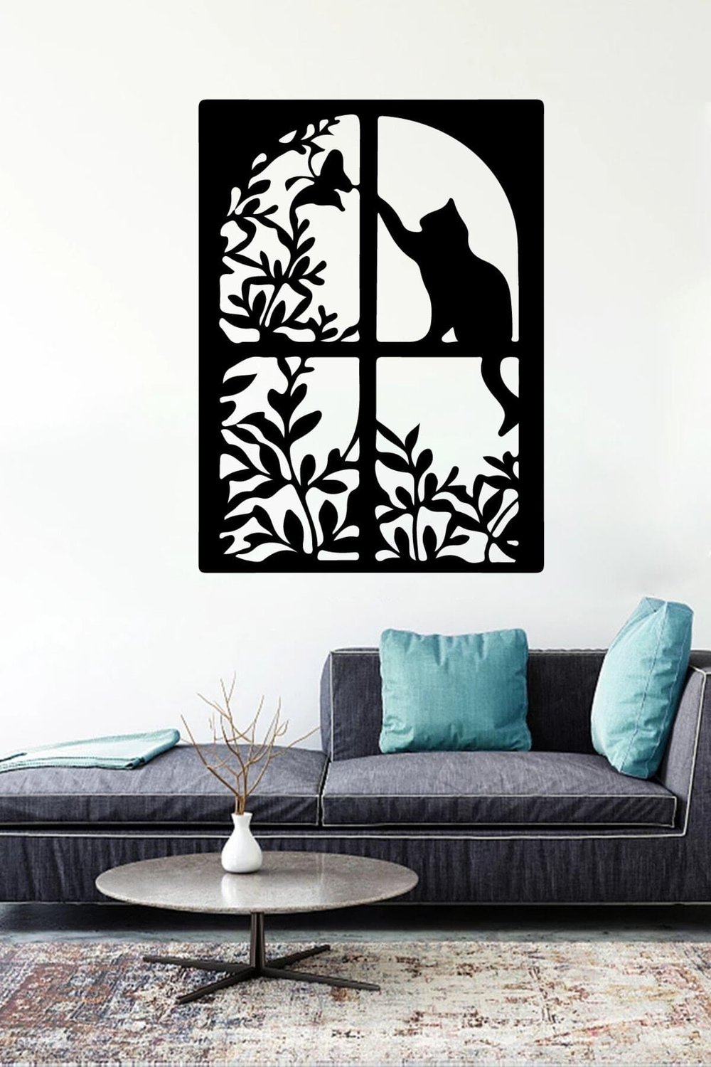 Pencere Kedi Ve Kuş Duvar özel yeni sticker Yapıştırma (SUDAN VE NEMDEN ETKİLENMEZ)