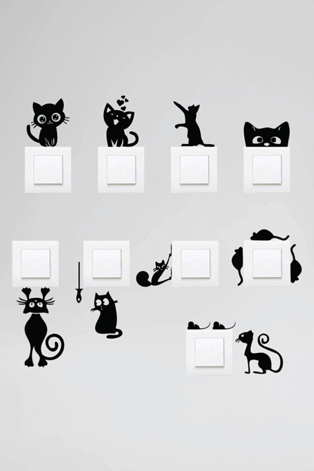 Priz Kedi özel yeni sticker Set Siyah Etiket Duvar özel yeni sticker