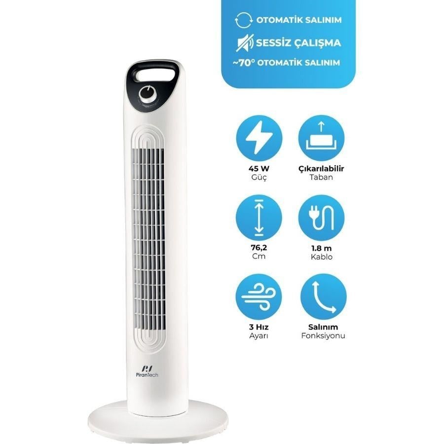 PİRANTECH EV-30 (45 Watt) KULE TİPİ VANTİLATÖR | Kredi Kartsız Elden Taksit | Habipler AVM