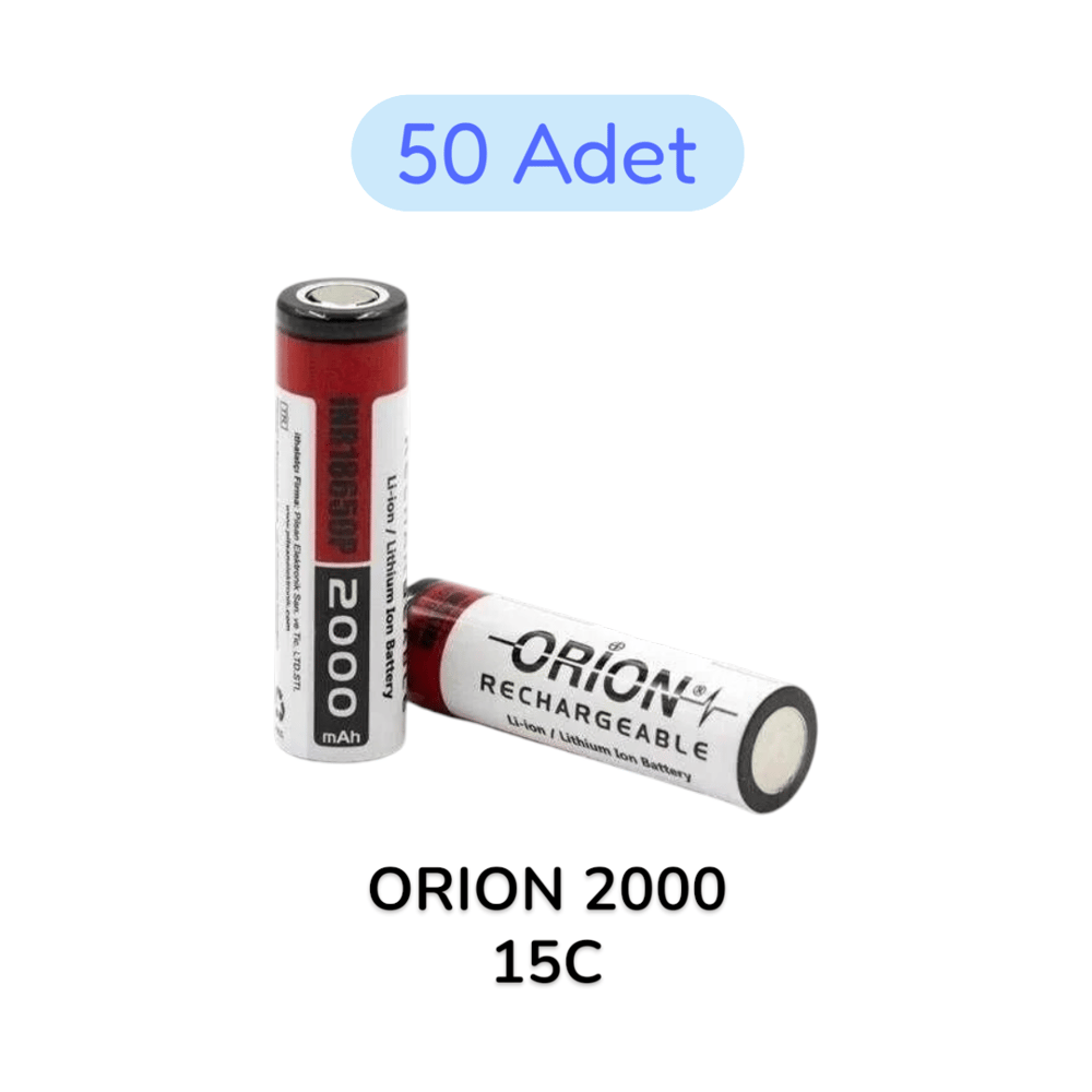 50 Adet Orion 18650P 3.7V 2000 mAh 15C Şarj Edilebilir Li-ion Pil