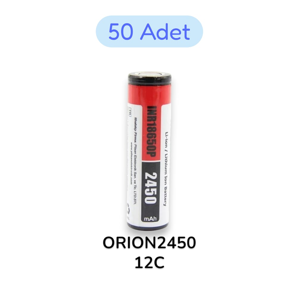 50 Adet Orion 18650P 3.7V 2450 mAh 12C Şarj Edilebilir Li-ion Pil