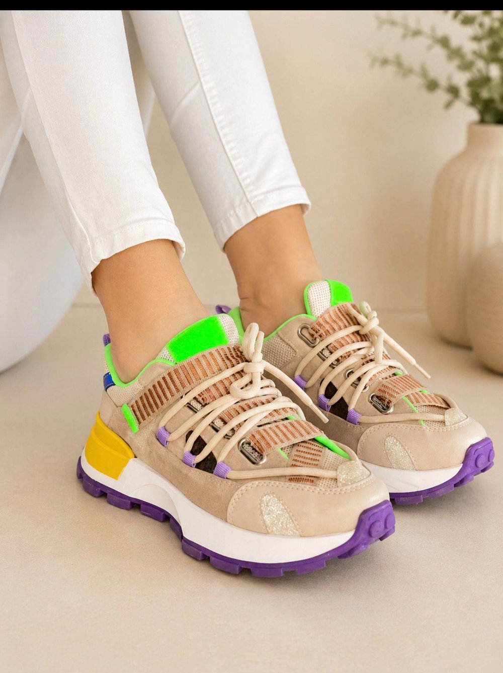 Atlas Bej Mor Taban Kadın Sneaker