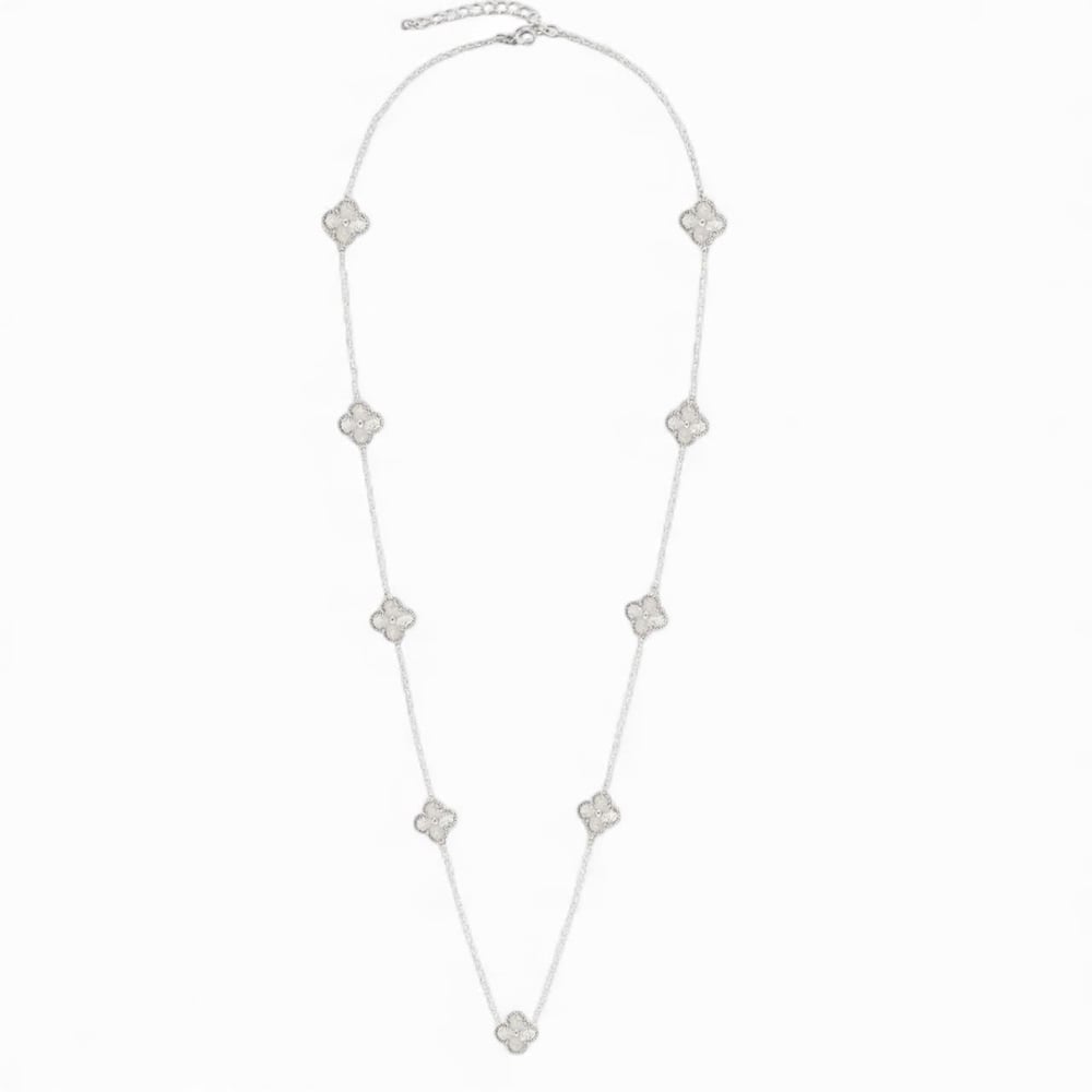 100cm Dokuzlu Silver Yonca kolye