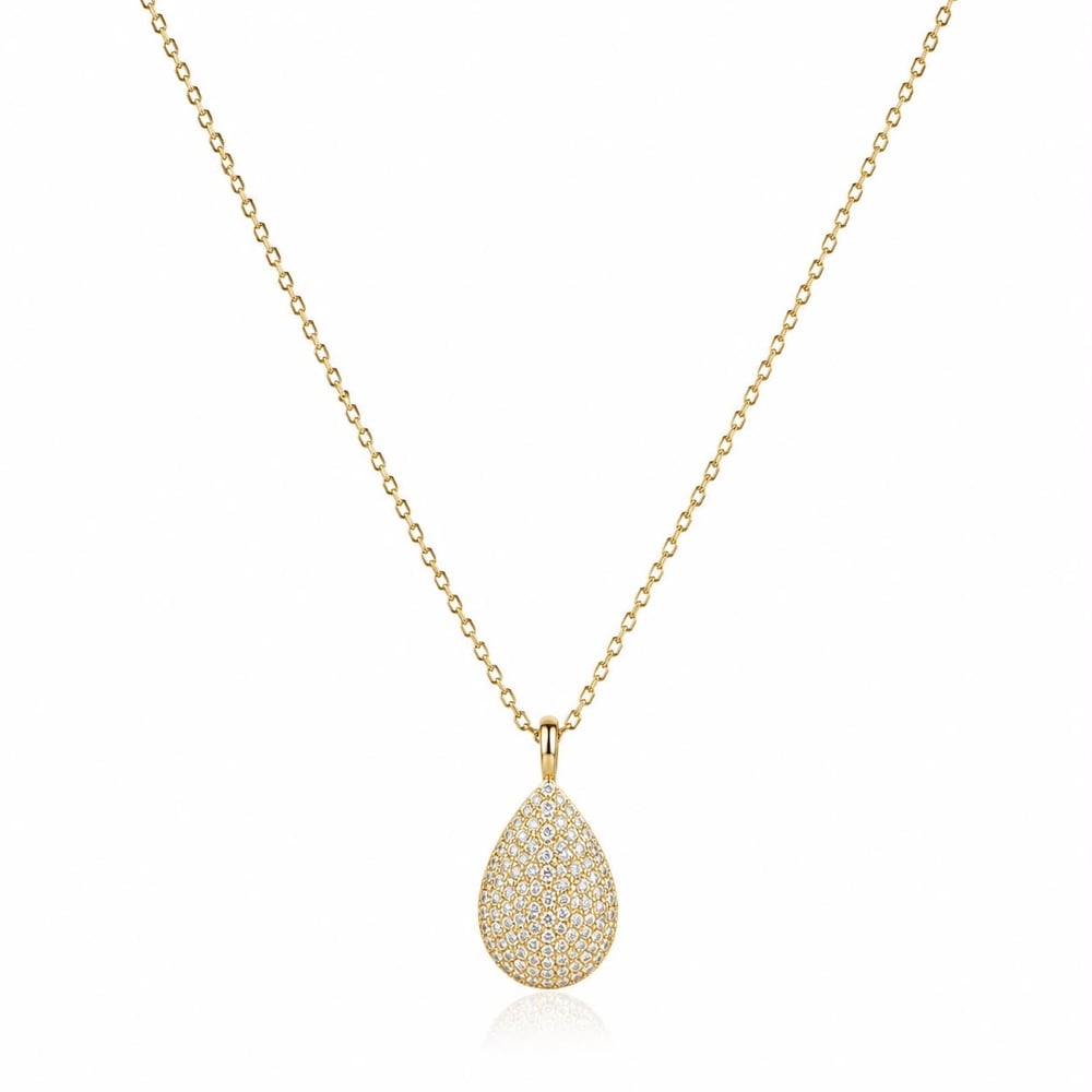 14k Gold Taşlı Damla Kolye (45cm)
