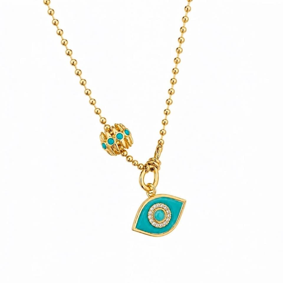 14K Gold Turkuaz Taşlı Göz  Kolye