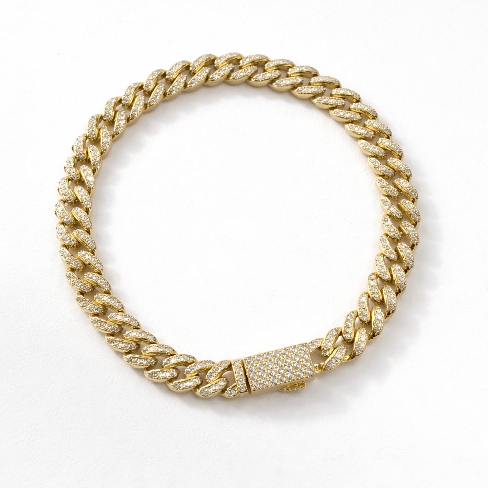5mm Taşlı 14K Gold Gurmet Zincir Bileklik
