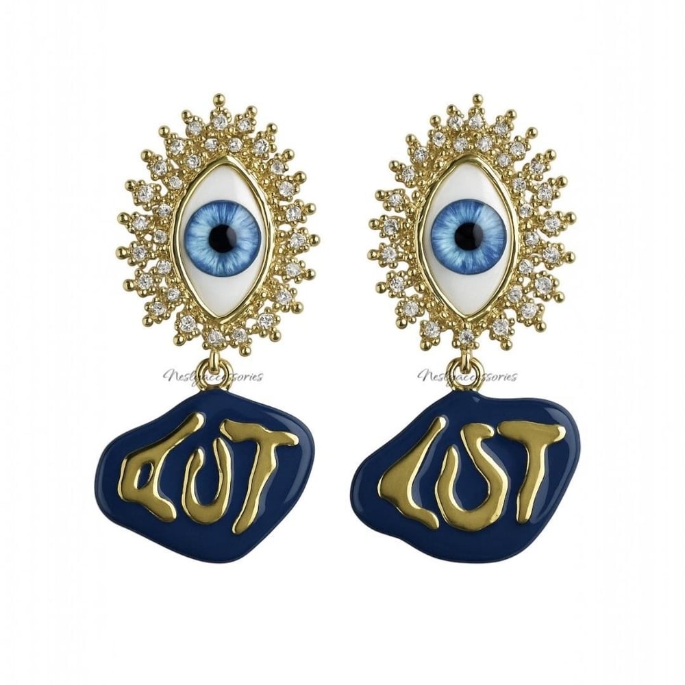 Eye Drop – Taş Detaylı Göz Figürlü Sallantılı Küpe