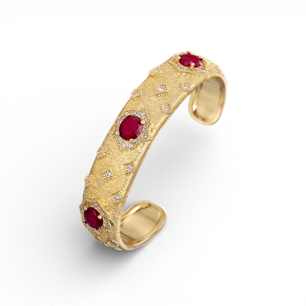 El İşçilikli Yakut Kırmızısı Taşlı İthal Cuff Bilezik