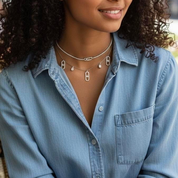 Haraketli Taşlı Suyolu Choker Kolye