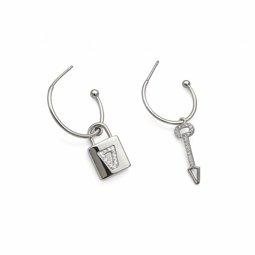 Key Charm Silver Halka Küpe