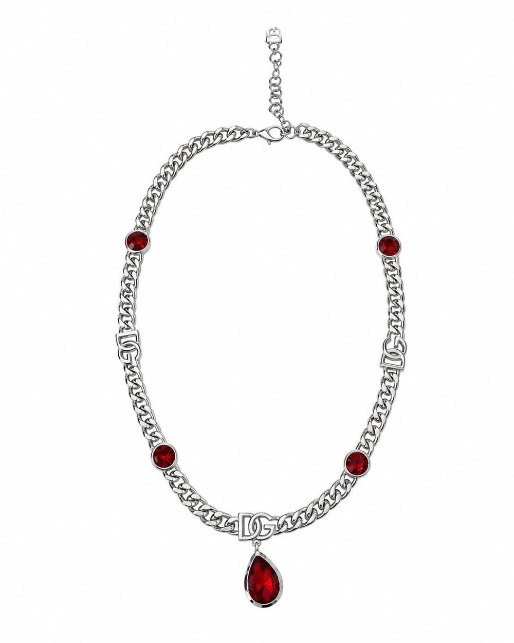 Kırmızı Damla Taşlı Logolu Choker Kolye