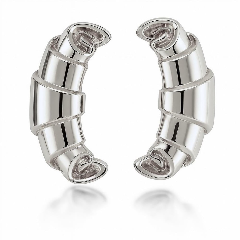 Kruvasan Tasarım Büyük Silver Küpe (7cm)