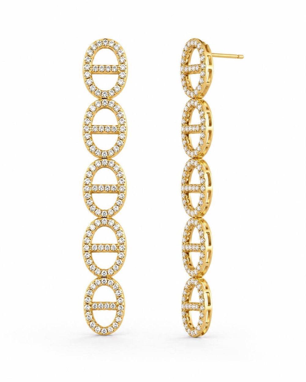 Logolu Taşlı Gold Küpe