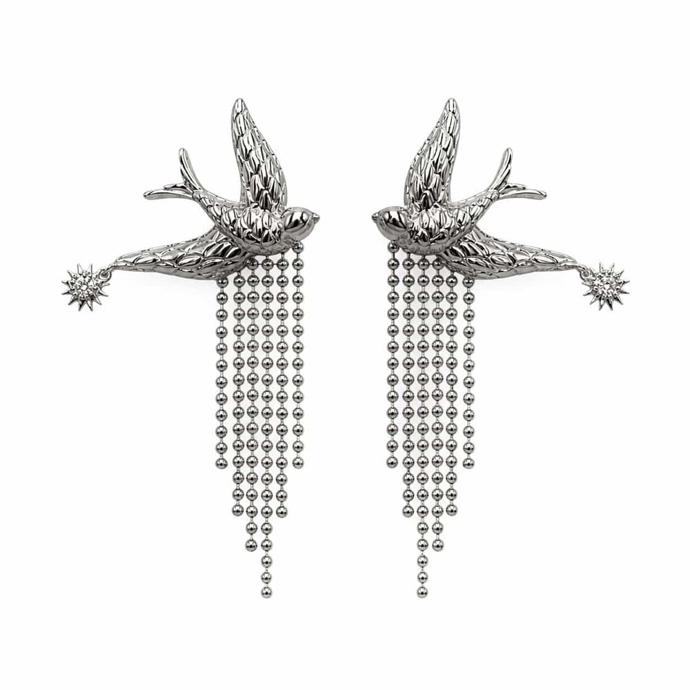 Silver Sallantılı Kuş Küpe