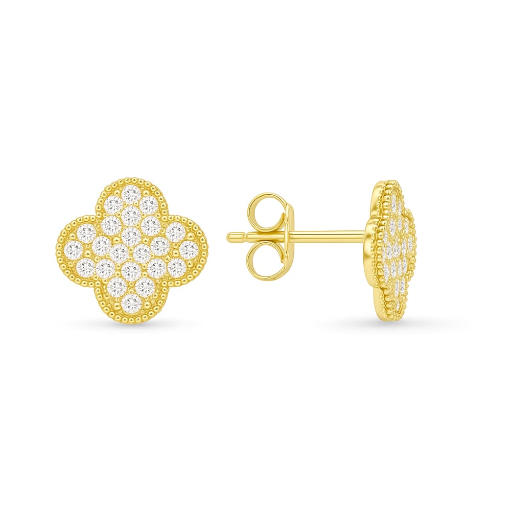 VIP Seri Zirkon Taşlı Yonca Küpe Gold