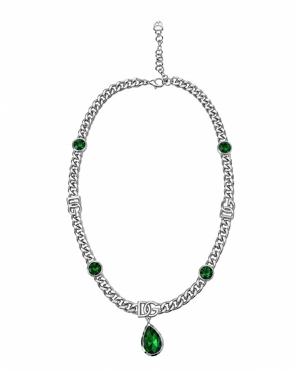Yeşil Damla Taşlı Logolu Choker Kolye