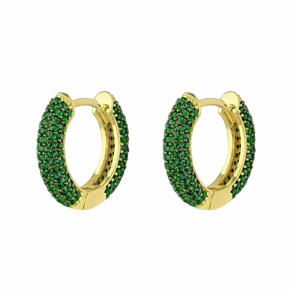 Yeşil Taşlı Gold Halka Küpe