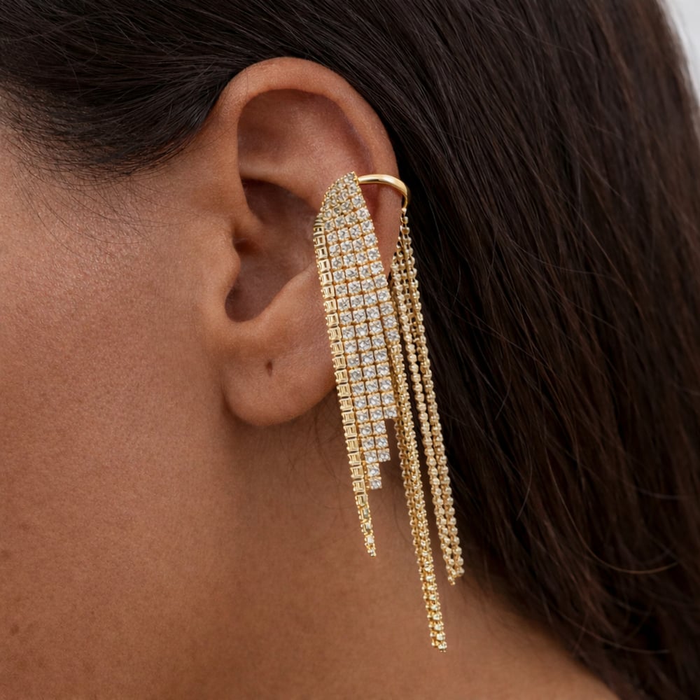 Zirkon Taşlı Sallantılı Ear Cuff