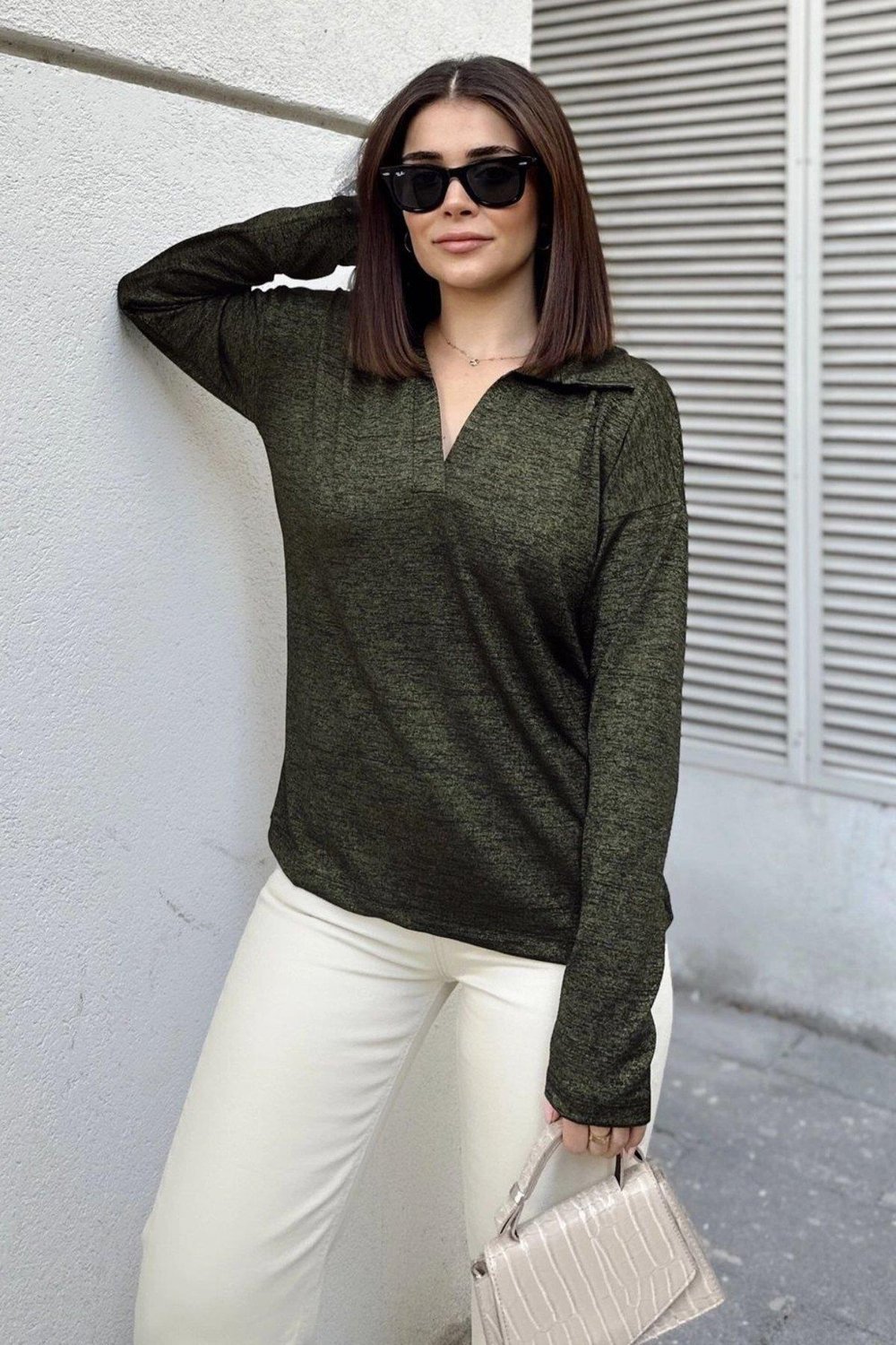 Kadın Haki Polo Bluz - 700-2749