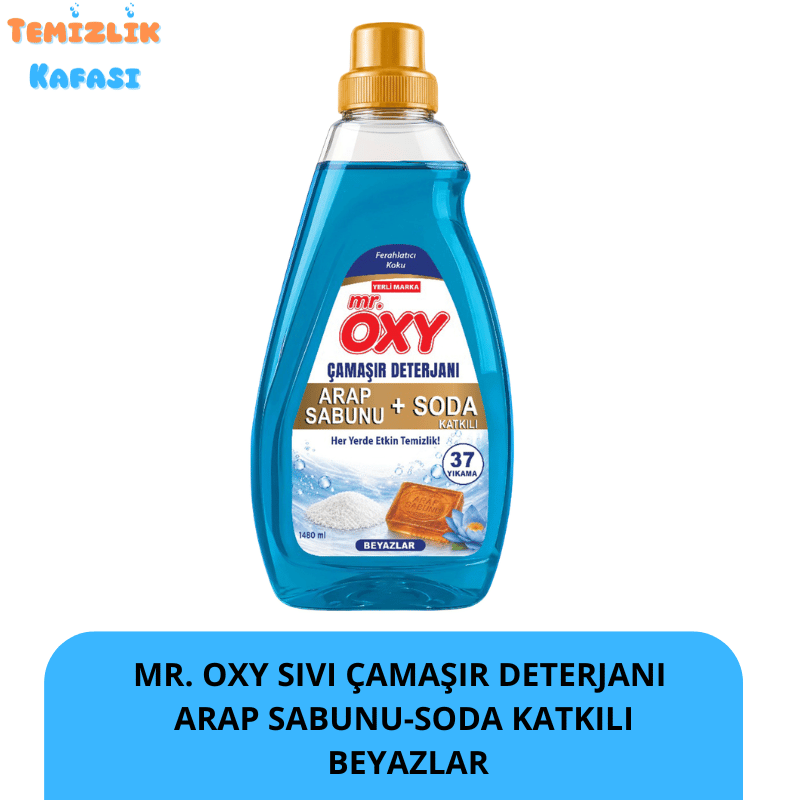 Mr. OXY Sıvı Çamaşır Deterjanı Arap Sabunu ve Soda Katkılı 1480 ml | Beyazlar İçin | 37 Yıkama
